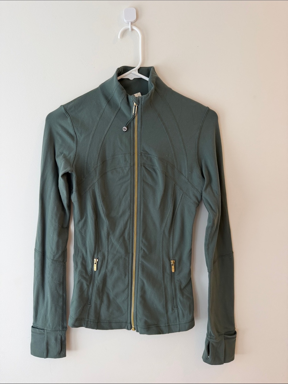 lululemon athletica Olive Green Utility Zip Jacket with Gold Hardware